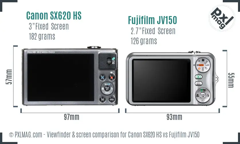 Canon SX620 HS vs Fujifilm JV150 Screen and Viewfinder comparison