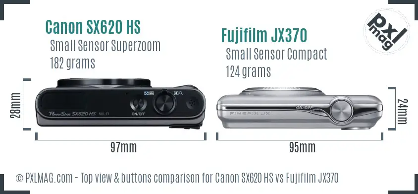 Canon SX620 HS vs Fujifilm JX370 top view buttons comparison