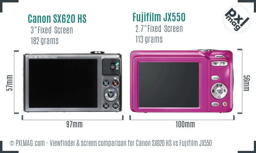 Canon SX620 HS vs Fujifilm JX550 Screen and Viewfinder comparison