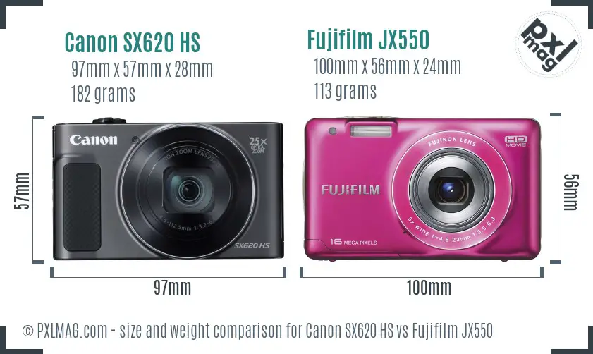 Canon SX620 HS vs Fujifilm JX550 size comparison