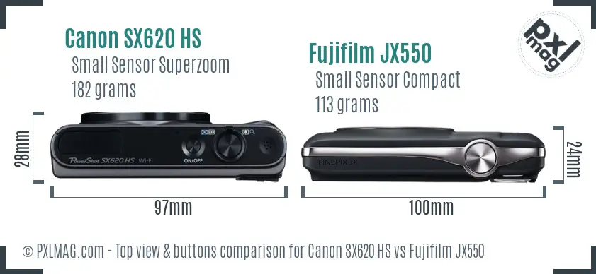 Canon SX620 HS vs Fujifilm JX550 top view buttons comparison