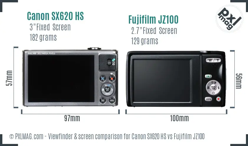 Canon SX620 HS vs Fujifilm JZ100 Screen and Viewfinder comparison