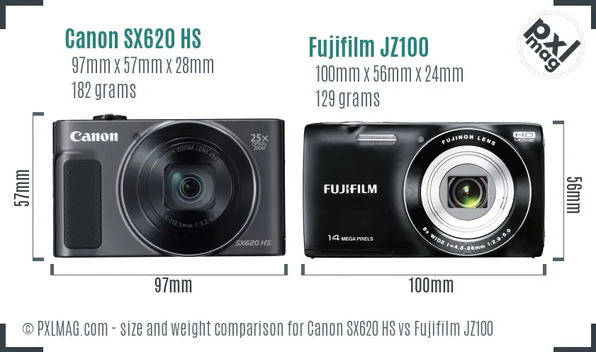 Canon SX620 HS vs Fujifilm JZ100 size comparison