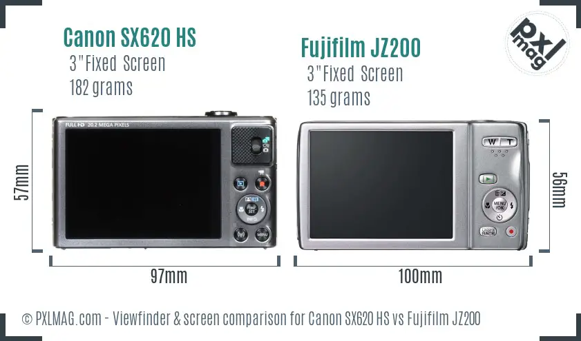 Canon SX620 HS vs Fujifilm JZ200 Screen and Viewfinder comparison