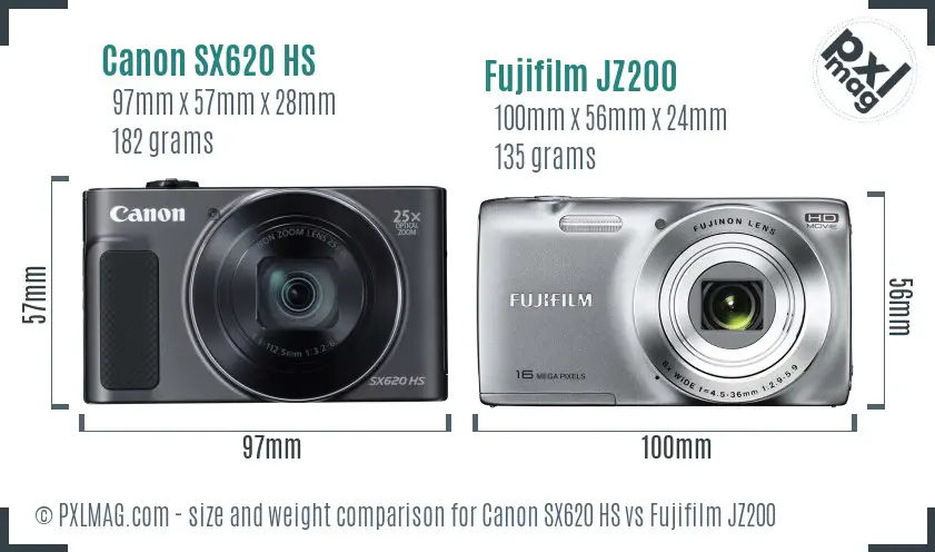 Canon SX620 HS vs Fujifilm JZ200 size comparison