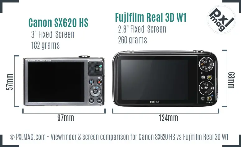 Canon SX620 HS vs Fujifilm Real 3D W1 Screen and Viewfinder comparison