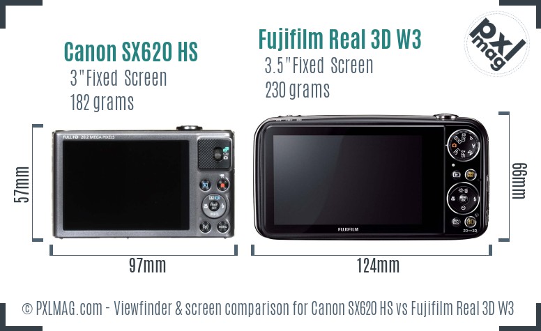 Canon SX620 HS vs Fujifilm Real 3D W3 Screen and Viewfinder comparison