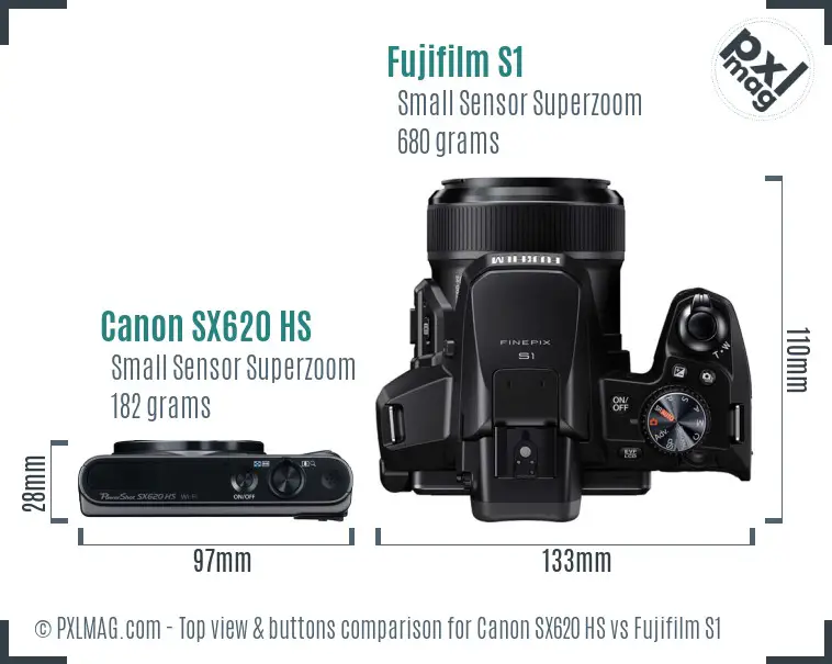 Canon SX620 HS vs Fujifilm S1 top view buttons comparison