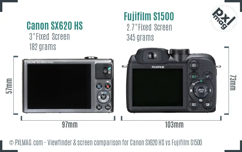 Canon SX620 HS vs Fujifilm S1500 Screen and Viewfinder comparison