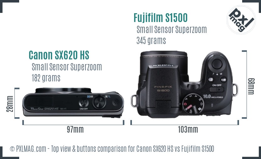 Canon SX620 HS vs Fujifilm S1500 top view buttons comparison