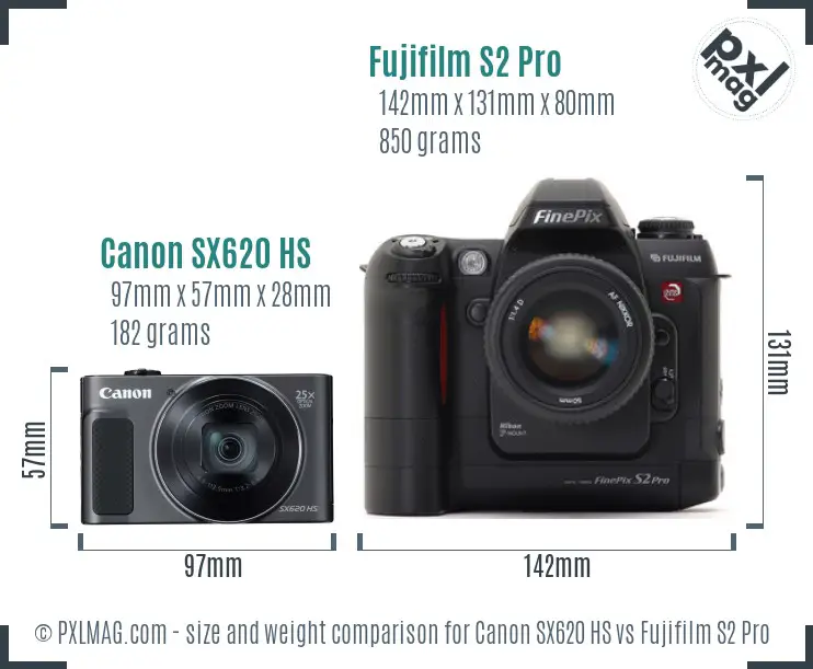 Canon SX620 HS vs Fujifilm S2 Pro size comparison