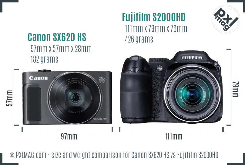 Canon SX620 HS vs Fujifilm S2000HD size comparison