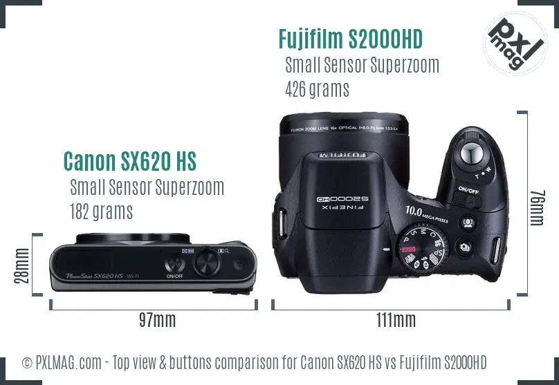 Canon SX620 HS vs Fujifilm S2000HD top view buttons comparison
