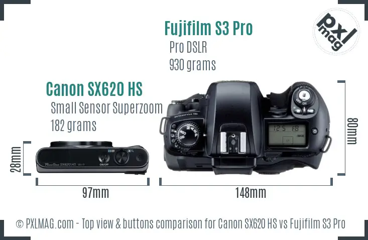 Canon SX620 HS vs Fujifilm S3 Pro top view buttons comparison