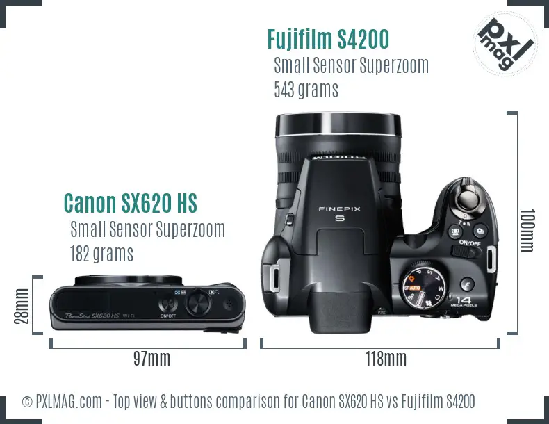 Canon SX620 HS vs Fujifilm S4200 top view buttons comparison