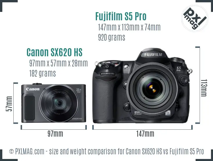 Canon SX620 HS vs Fujifilm S5 Pro size comparison Canon SX620 HS vs Fujifilm S5 Pro size comparison