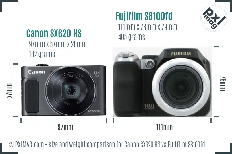 Canon SX620 HS vs Fujifilm S8100fd size comparison