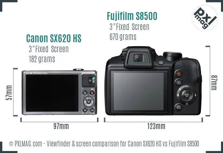Canon SX620 HS vs Fujifilm S8500 Screen and Viewfinder comparison