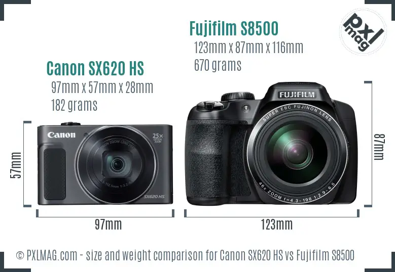 Canon SX620 HS vs Fujifilm S8500 size comparison