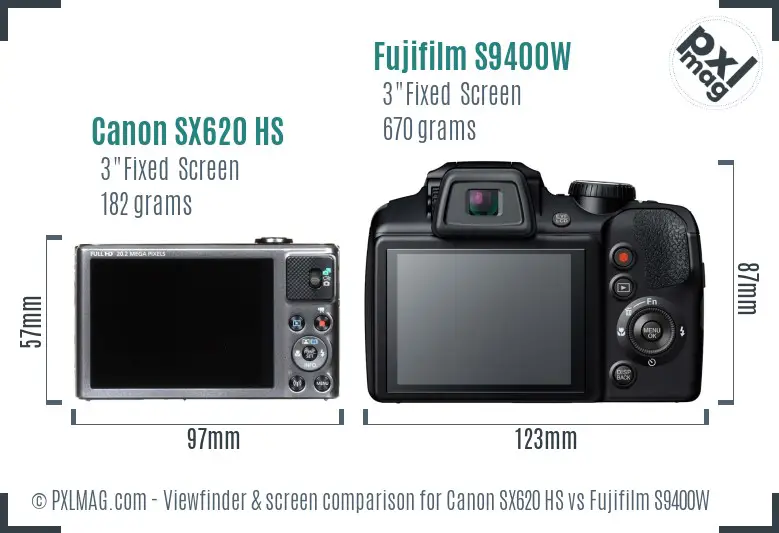 Canon SX620 HS vs Fujifilm S9400W Screen and Viewfinder comparison