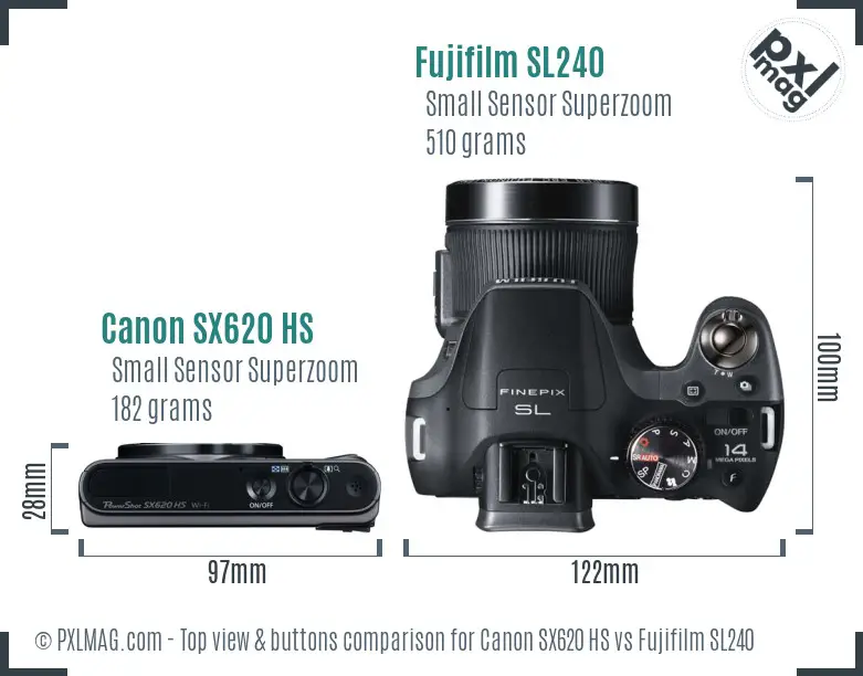 Canon SX620 HS vs Fujifilm SL240 top view buttons comparison