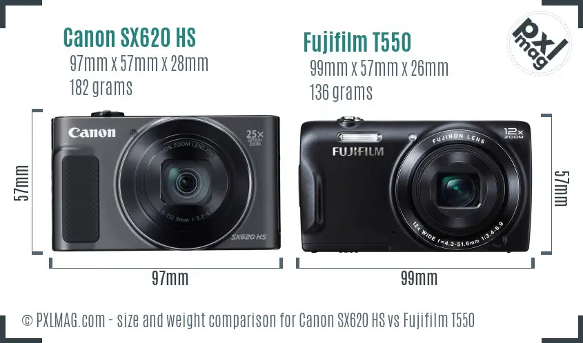 Canon SX620 HS vs Fujifilm T550 size comparison Canon SX620 HS vs Fujifilm T550 size comparison
