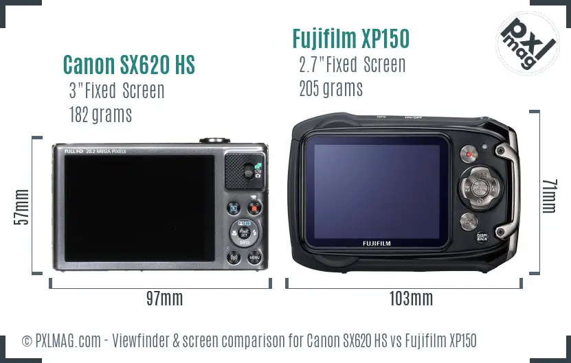Canon SX620 HS vs Fujifilm XP150 Screen and Viewfinder comparison
