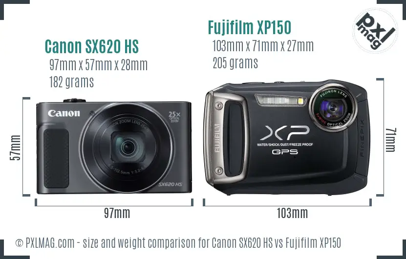 Canon SX620 HS vs Fujifilm XP150 size comparison