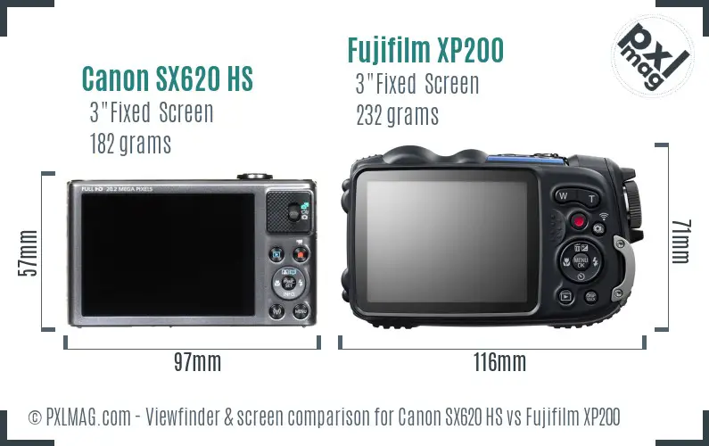 Canon SX620 HS vs Fujifilm XP200 Screen and Viewfinder comparison