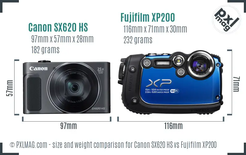Canon SX620 HS vs Fujifilm XP200 size comparison