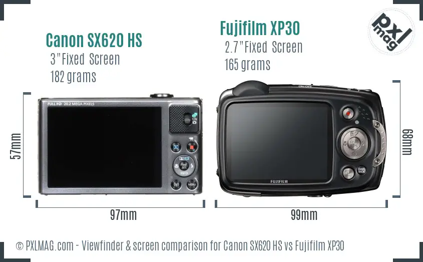 Canon SX620 HS vs Fujifilm XP30 Screen and Viewfinder comparison