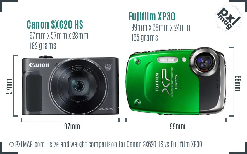 Canon SX620 HS vs Fujifilm XP30 size comparison