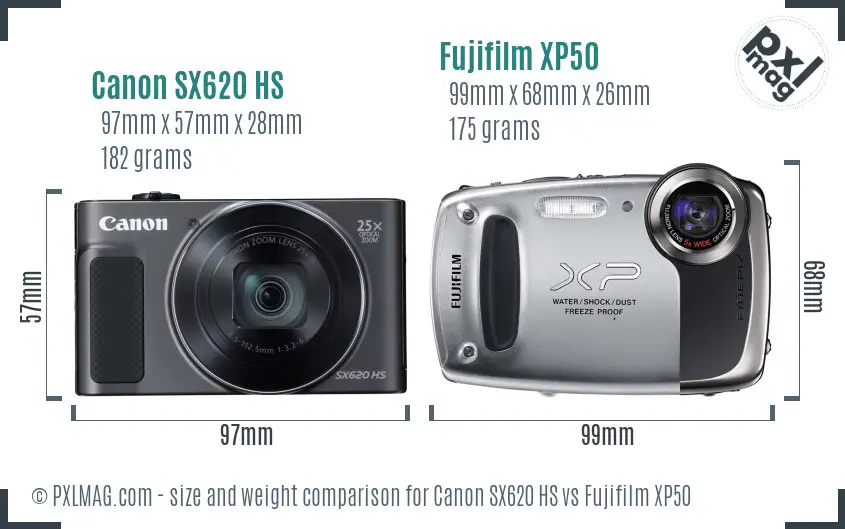 Canon SX620 HS vs Fujifilm XP50 size comparison Canon SX620 HS vs Fujifilm XP50 size comparison