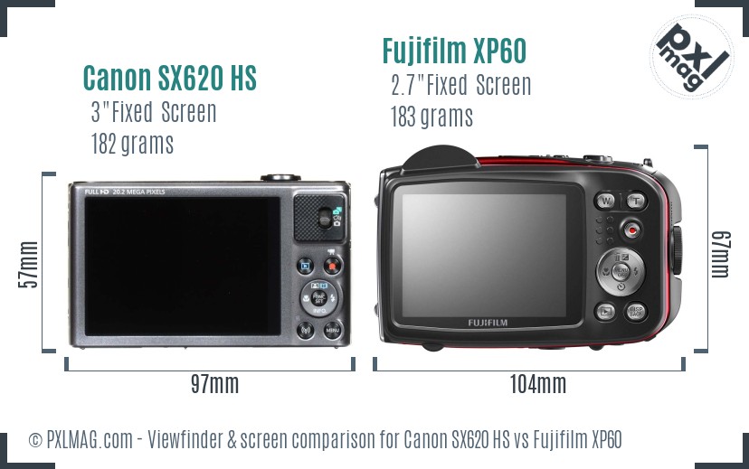 Canon SX620 HS vs Fujifilm XP60 Screen and Viewfinder comparison
