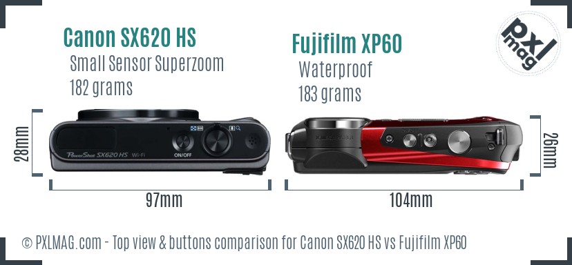 Canon SX620 HS vs Fujifilm XP60 top view buttons comparison