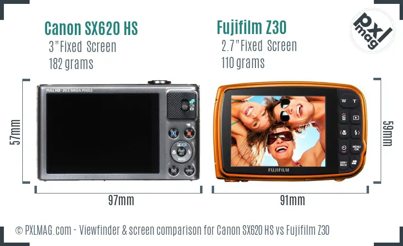 Canon SX620 HS vs Fujifilm Z30 Screen and Viewfinder comparison