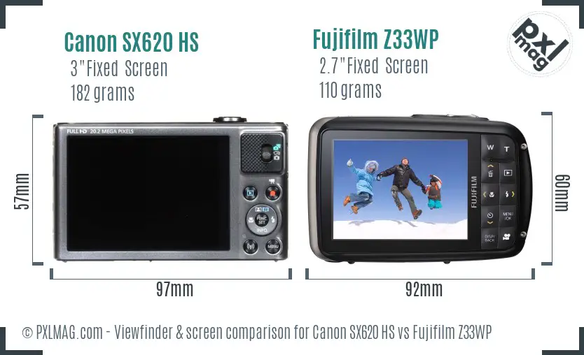 Canon SX620 HS vs Fujifilm Z33WP Screen and Viewfinder comparison
