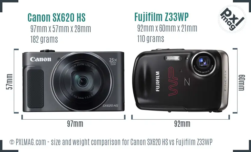 Canon SX620 HS vs Fujifilm Z33WP size comparison