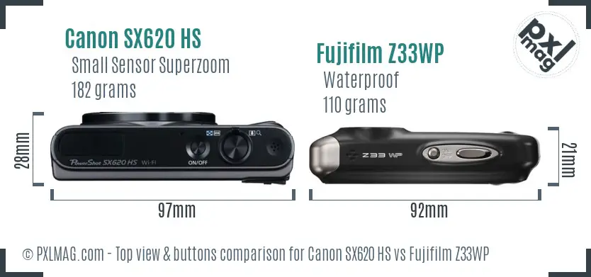 Canon SX620 HS vs Fujifilm Z33WP top view buttons comparison