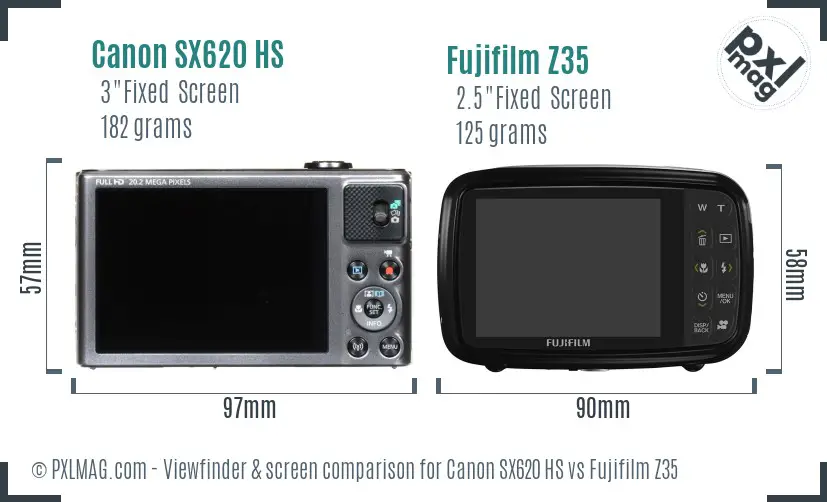 Canon SX620 HS vs Fujifilm Z35 Screen and Viewfinder comparison