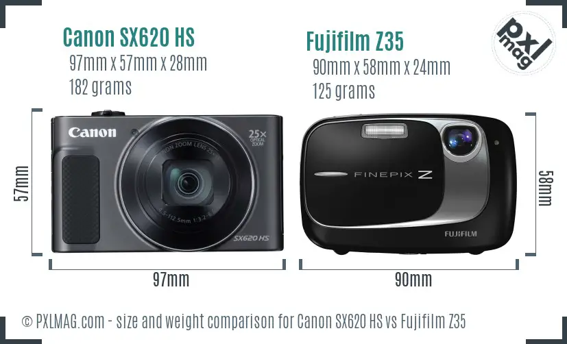 Canon SX620 HS vs Fujifilm Z35 size comparison