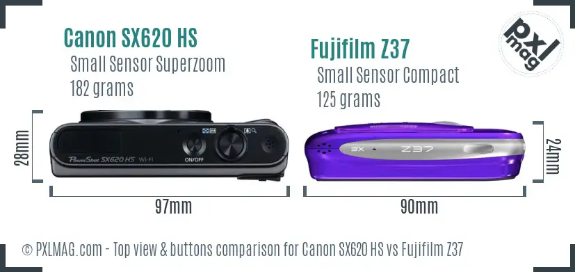 Canon SX620 HS vs Fujifilm Z37 top view buttons comparison