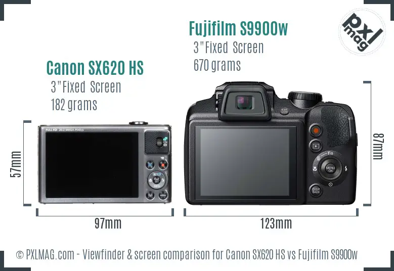 Canon SX620 HS vs Fujifilm S9900w Screen and Viewfinder comparison