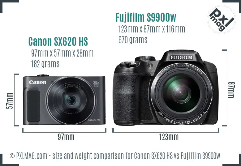 Canon SX620 HS vs Fujifilm S9900w size comparison