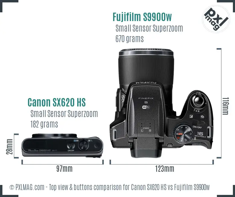 Canon SX620 HS vs Fujifilm S9900w top view buttons comparison