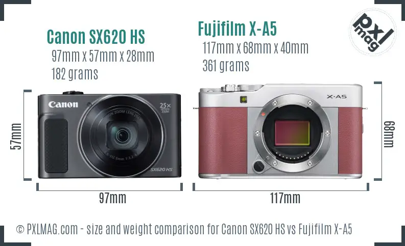 Canon SX620 HS vs Fujifilm X-A5 size comparison