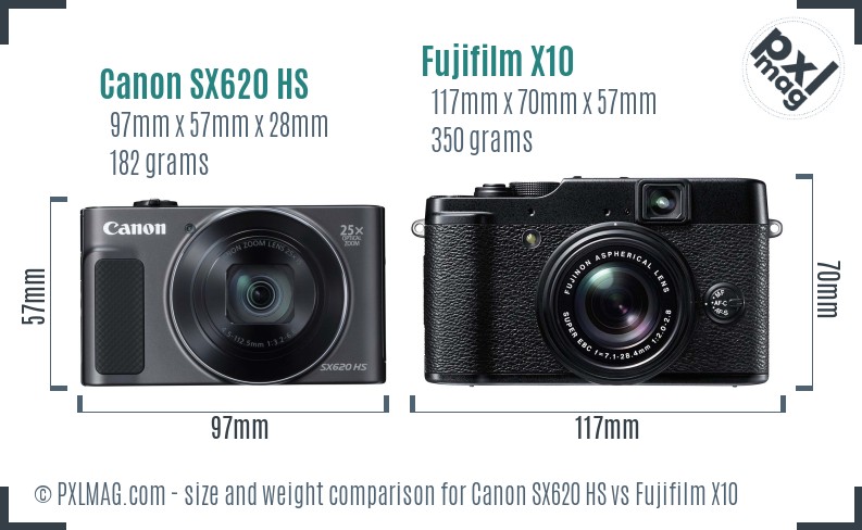 Canon SX620 HS vs Fujifilm X10 size comparison Canon SX620 HS vs Fujifilm X10 size comparison