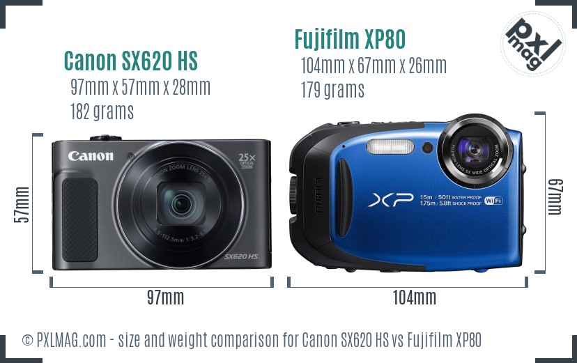 Canon SX620 HS vs Fujifilm XP80 size comparison Canon SX620 HS vs Fujifilm XP80 size comparison