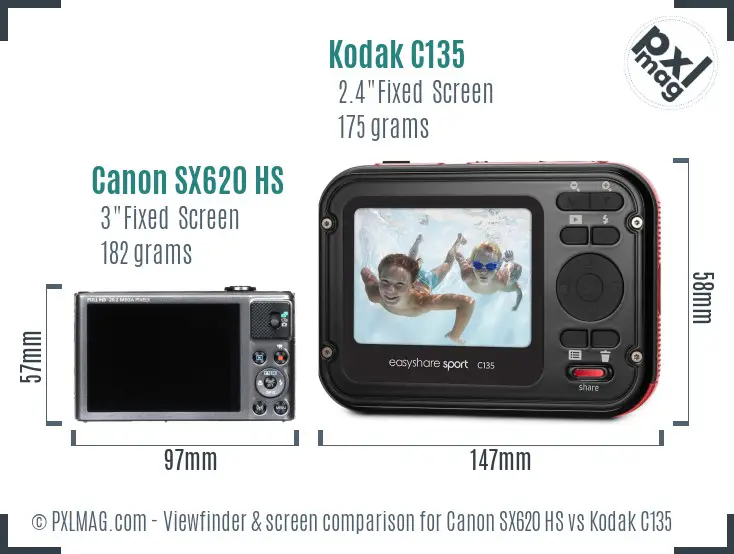Canon SX620 HS vs Kodak C135 Screen and Viewfinder comparison