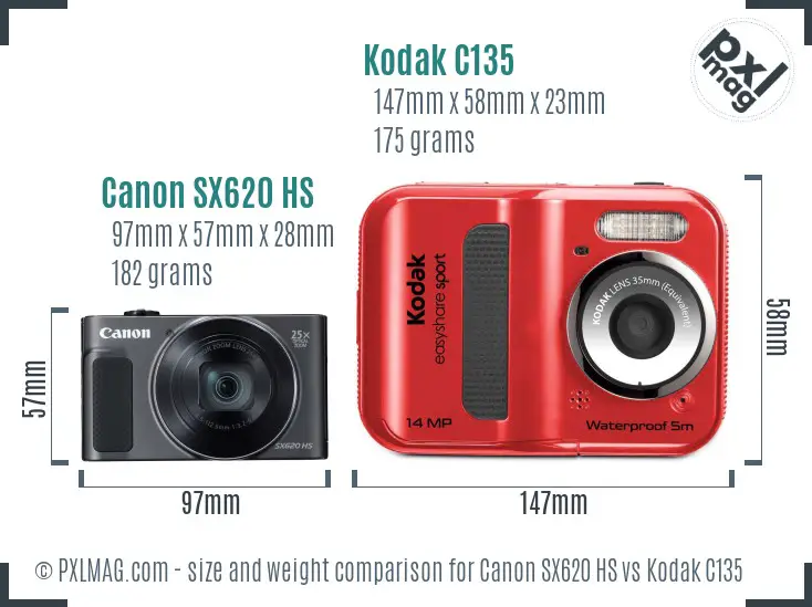 Canon SX620 HS vs Kodak C135 size comparison